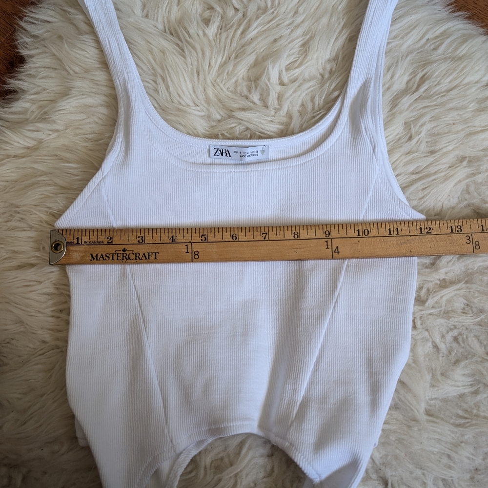 Zara Ribbed Tank With Garters Small White - Picture 9 of 11